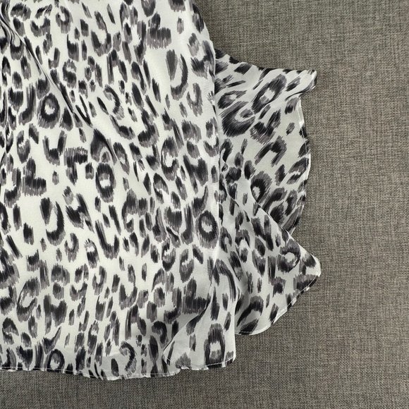 Sundown Mini Dress Lightweight Leopard Print Ruffled Slit V-Neck Spaghetti Strap - Picture 13 of 15